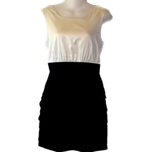 Express Ivory Black Pleated Fitted Party Dress Sz6 D25